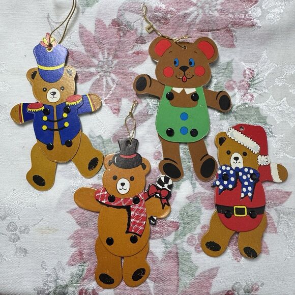 Vtg 60s 70s Lot 4 Cardboard Japan Ornaments Bears Jointed Arms Legs 5" Die Cut - Picture 1 of 9
